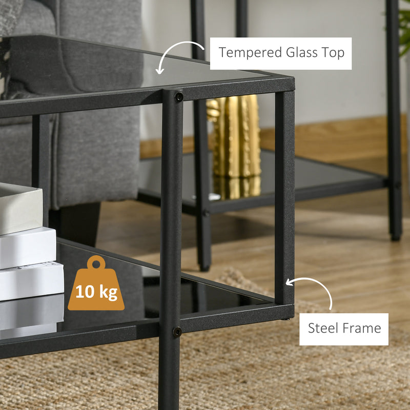 HOMCOM Coffee Table with Tempered Glass Top, Centre Table with 2-Tier Storage
