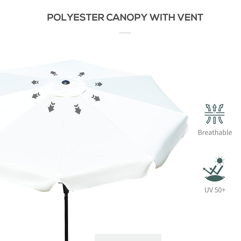 Outsunny 2.7m Patio Umbrella Garden Parasol with Crank, Ruffles, 8 Ribs, White