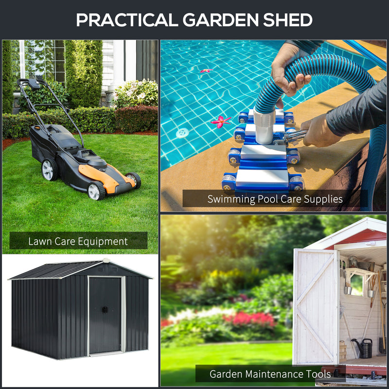 Outsunny 7.7 x 5.7ft Garden Storage Shed with Double Sliding Door Outdoor Grey