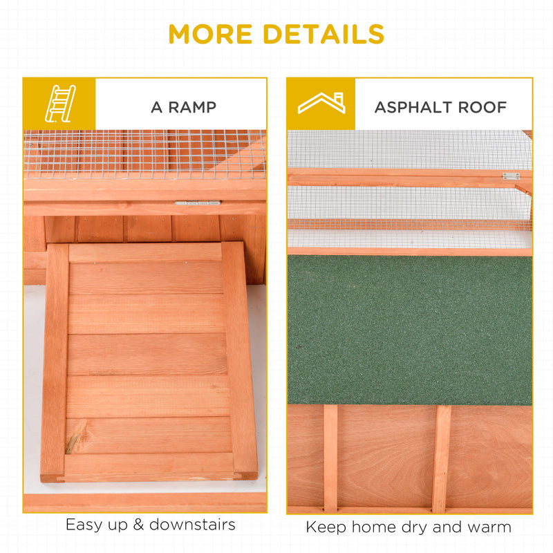 PawHut Rabbit Hutch with Run Small Animal Guinea Pig House with Openable Roof