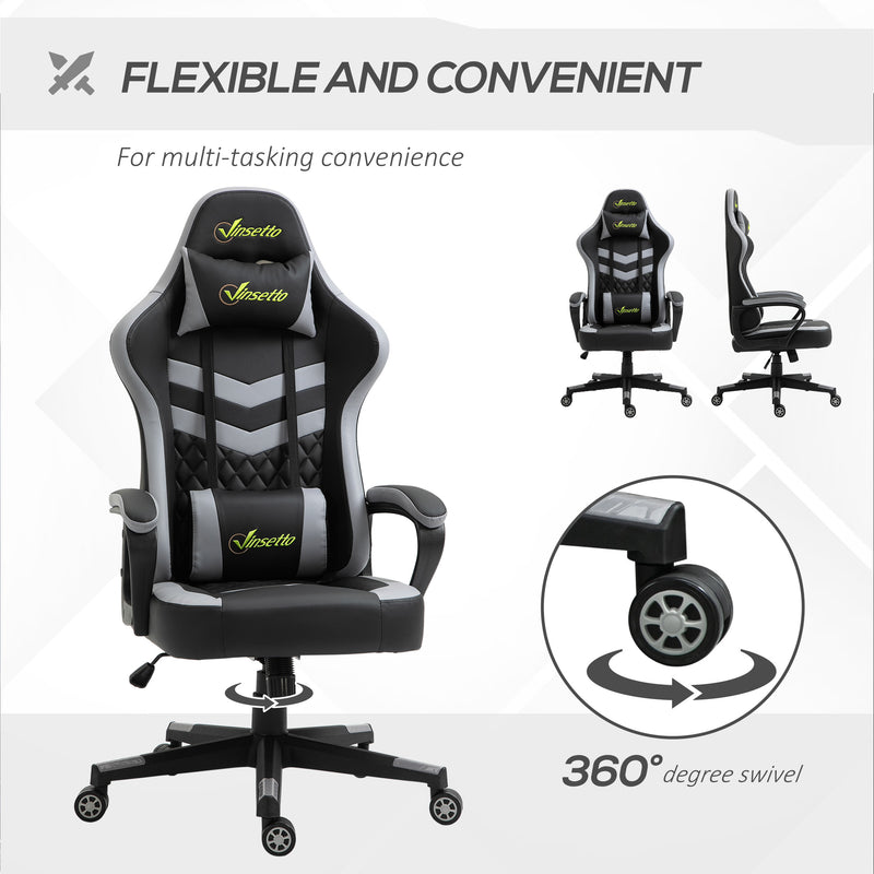 Vinsetto Racing Gaming Chair w/ Lumbar Support, Gamer Office Chair, Black Grey