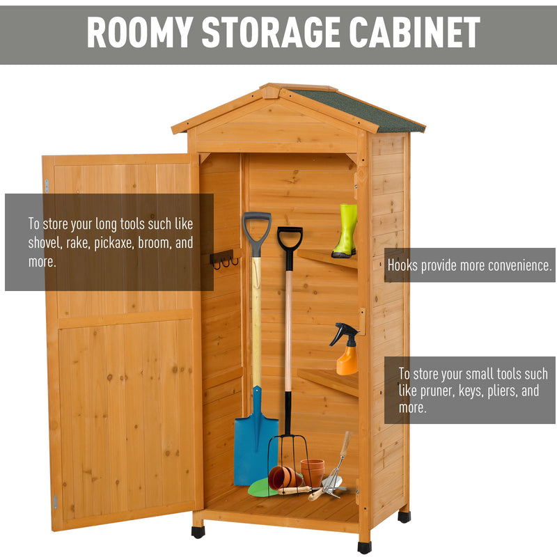 Outsunny 74x55x155cm Garden Storage Shed Cabinet 2 Shelves Hooks Lock Yellow