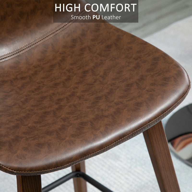 HOMCOM Counter Height Bar stools Set of 2 Mid-Back PU with Wood Legs, Brown