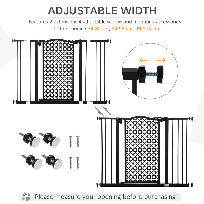 PawHut 74-105cm Pet Safety Gate, Pressure Fit Stair with Double Locking - Black