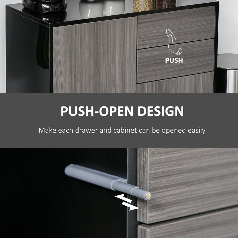 HOMCOM Side Cabinet with 2 Door Cabinet and 2 Drawer for Home Office Grey Black
