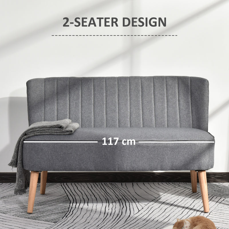HOMCOM Linen-Feel Double Sofa w/ Wood Frame Foam Padding High Back, Grey