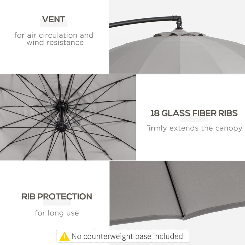 Outsunny 3(m) Cantilever Shanghai Parasol w/ Crank Handle, Cross Base, Grey