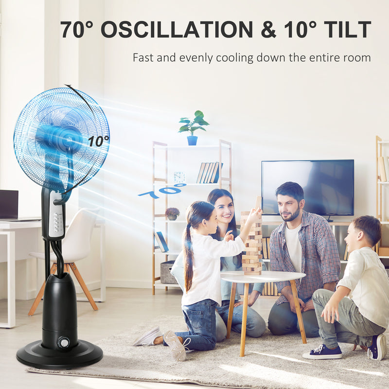 HOMCOM Pedestal Fan with Water Mist Spray Standing Fan w/ 2.8L Water Tank Black
