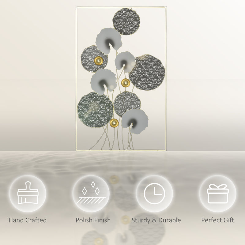 HOMCOM 3D Metal Wall Art Leaves for Home Decor, Hanging Wall Sculpture, Gold