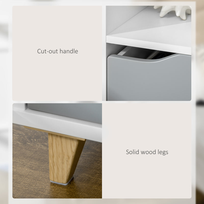 HOMCOM Bedroom Bedside Table, Sofa Side Table with Drawer Shelf and Wood Legs