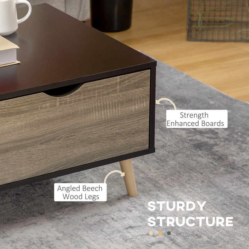 HOMCOM Modern Coffee Tables for Living Room w/ Shelves & Two Drawers, Black