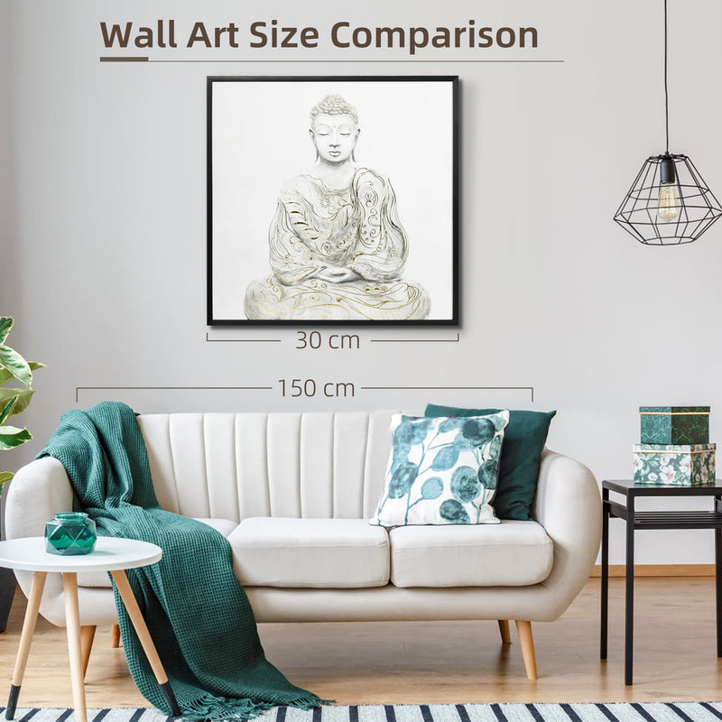 HOMCOM Gold Textured Canvas Wall Art Buddha for Living Room Bedroom, 83x83cm