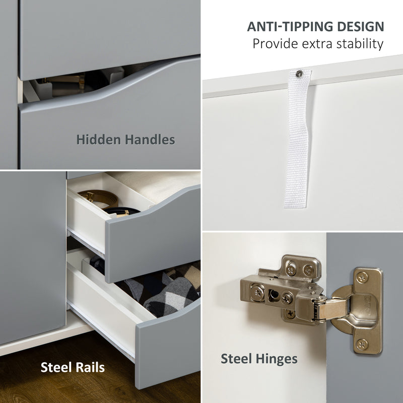 HOMCOM 2 Door Wardrobe with Drawers, Hanging Rail, Shelves for Bedroom, Grey