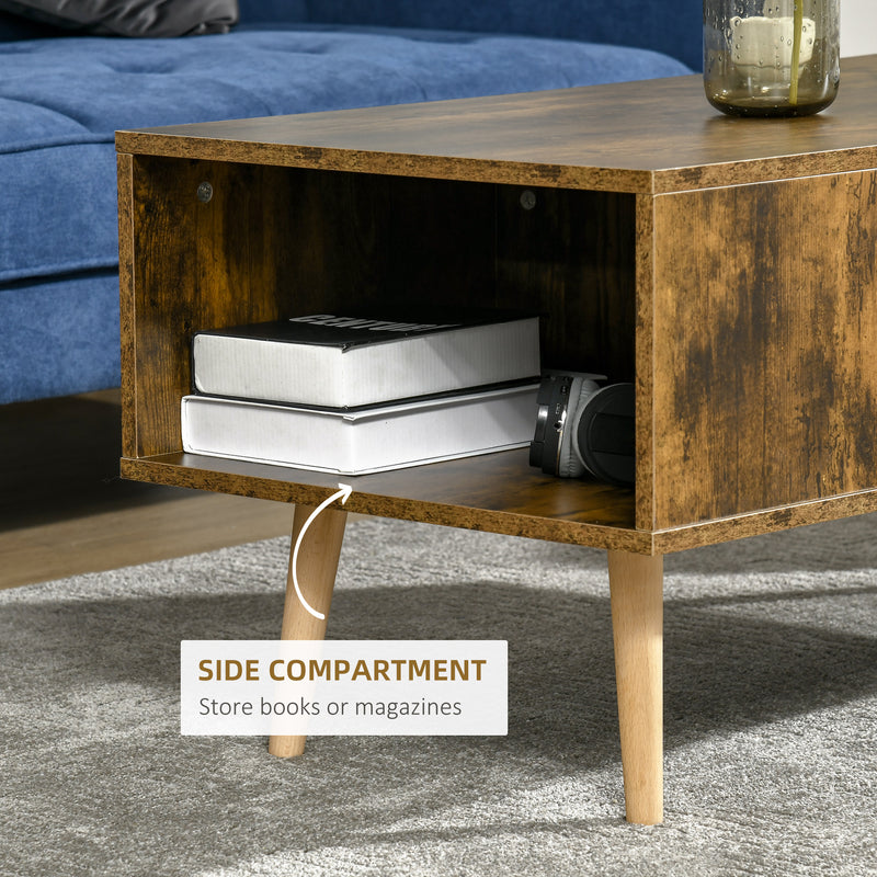 HOMCOM Coffee Table, Retro Cocktail Table W/ Storage Compartments, Rustic Brown
