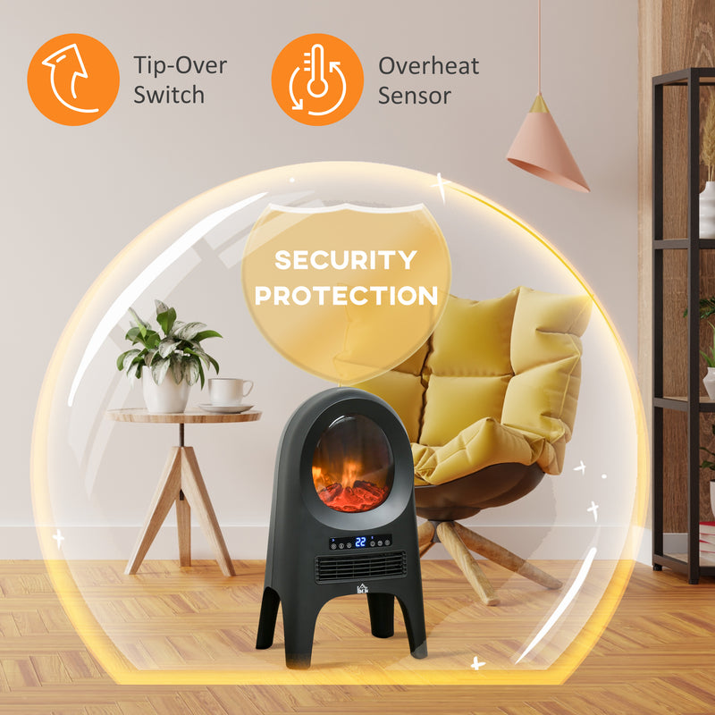 HOMCOM Freestanding Ceramic Space Heater w/ Flame Effect 3 Heat Settings, Black