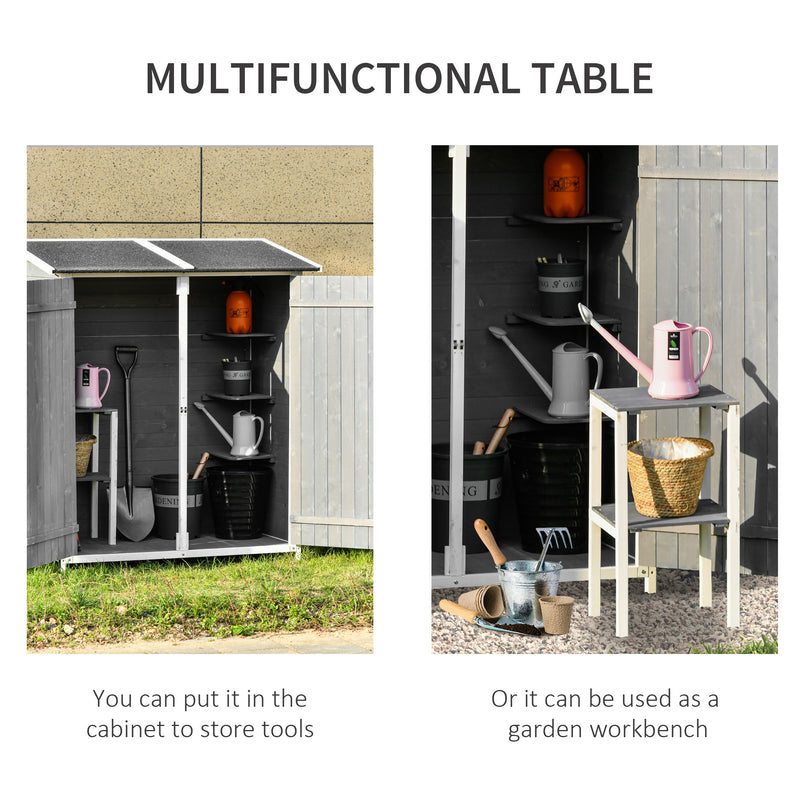 Outsunny Garden Storage Shed Tool Organizer w/ Table, 139x75x160cm, Dark Grey