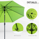 Outsunny 2.7M Patio Umbrella Outdoor Sunshade Canopy w/ Tilt and Crank Green