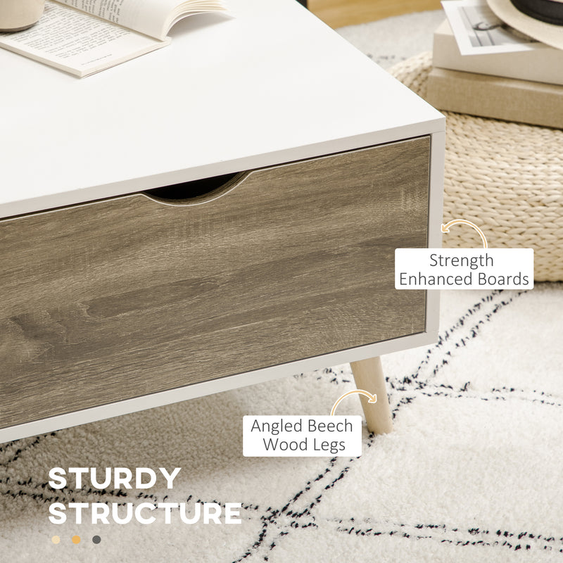 HOMCOM Modern Coffee Tables for Living Room w/ Storage Shelves, White