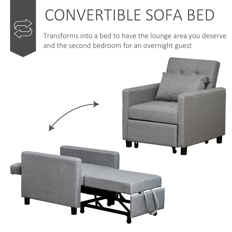 HOMCOM Convertible Single Sofa Bed with Tufted Upholstered Fabric, Grey