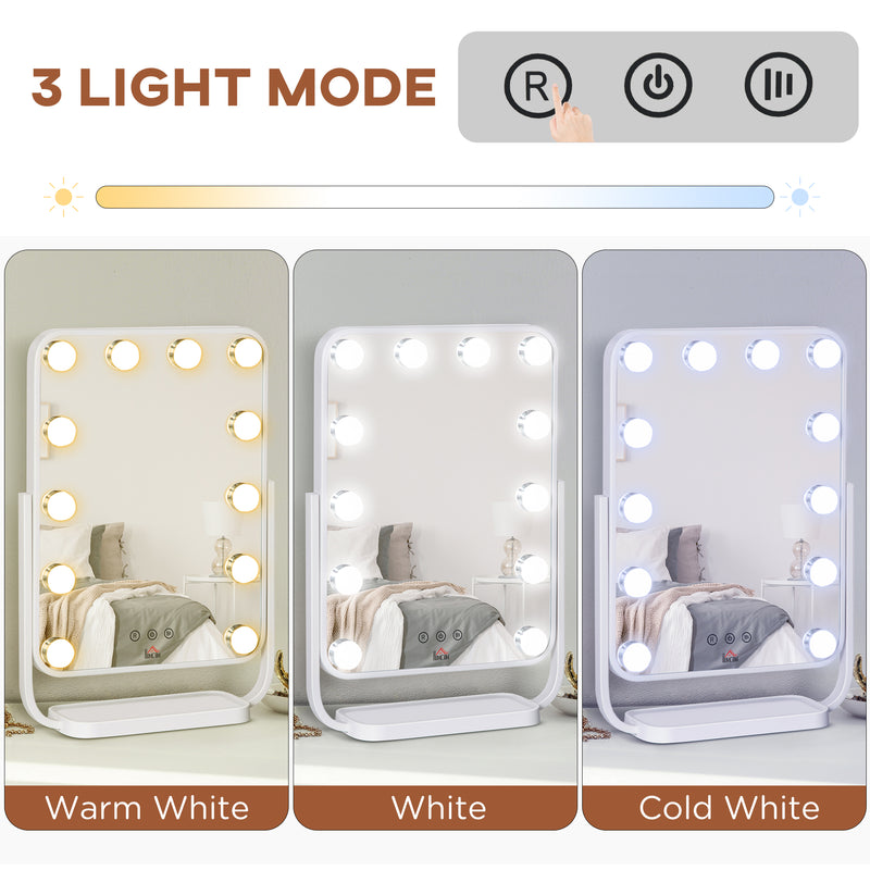 HOMCOM Hollywood Vanity Mirror with Dimmable LED Bulbs, Memory Function Bedroom