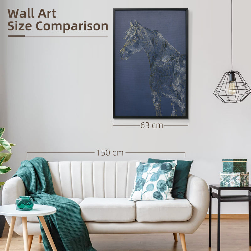 HOMCOM Gold Textured Canvas Wall Art Horse for Living Room Bedroom, 93x63cm