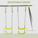 Outsunny Kids Metal Swing Set for Backyard W/Adjustable Seats, Gym Rings, Seesaw