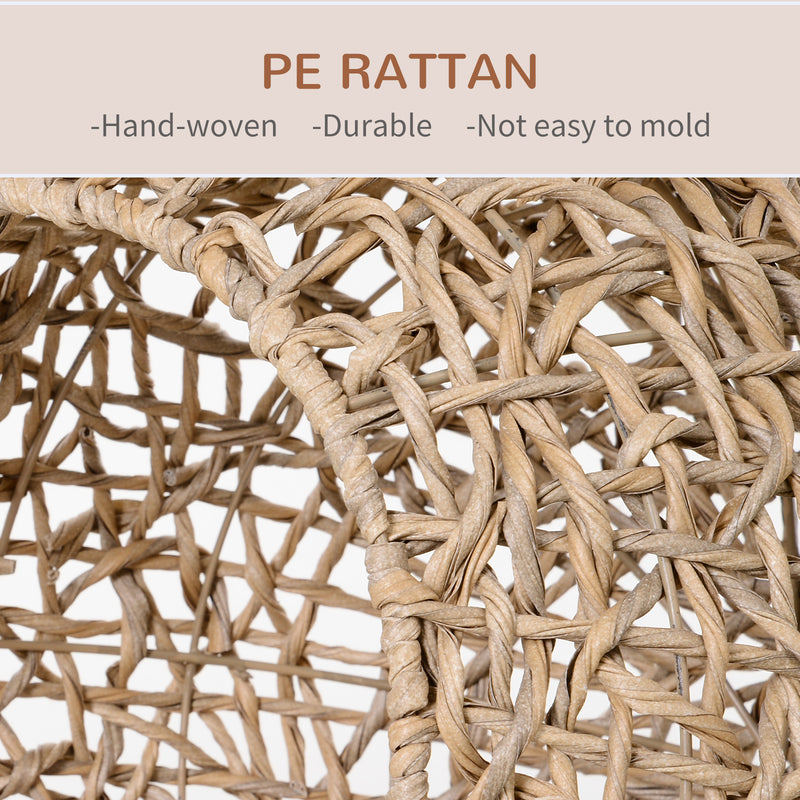 PawHut Wicker Cat House, Ball-Shaped Rattan Raised Cat Bed - Natural Wood Finish