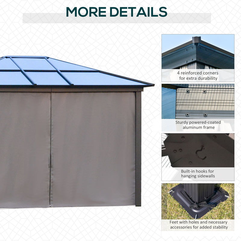 Outsunny 3 x 3.6(m) Aluminium Hardtop Gazebo Canopy w/ Polycarbonate Top