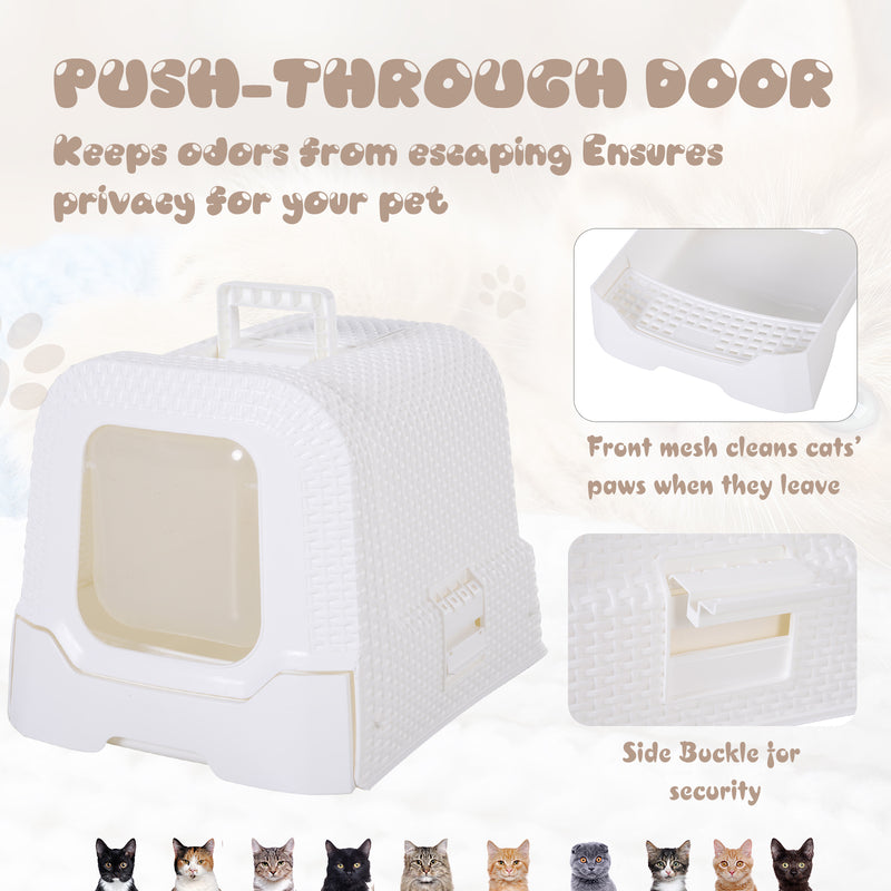 Pawhut Large Litter Box Self Cat Toilet Fully Enclosed Kitten Pan w/Scoop White