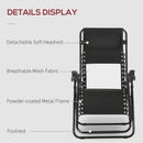 Outsunny Foldable Garden Recliner Chair Set of 2 w/ Footstool & Headrest, Black