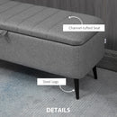 HOMCOM Storage Ottoman Bench, Linen Fabric Footstool with Steel Legs Grey