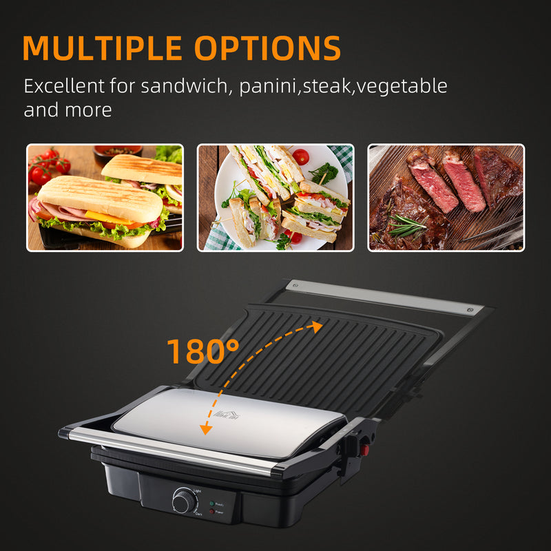 HOMCOM Health Grill & Panini Press 2000W Non-Stick w/ 180° Flat Open Drip Tray