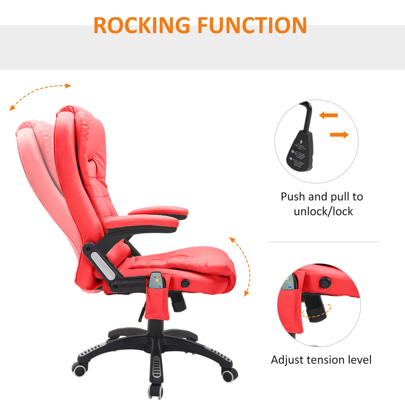 HOMCOM Heated Vibrating Massage Office Chair with Reclining Function, Red