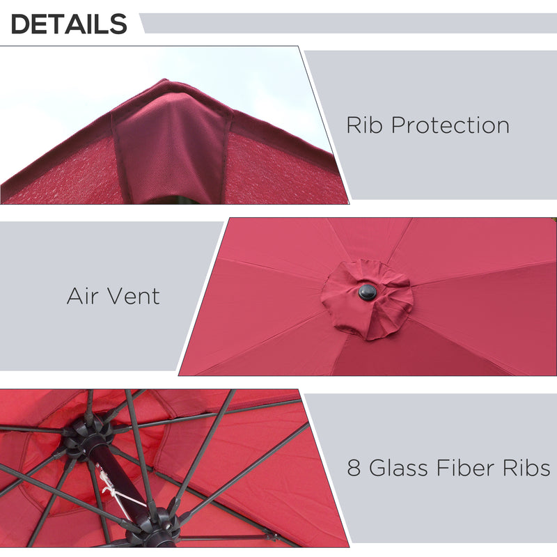 Outsunny 2.7M Patio Umbrella Outdoor Sunshade Canopy w/ Tilt and Crank Wine Red
