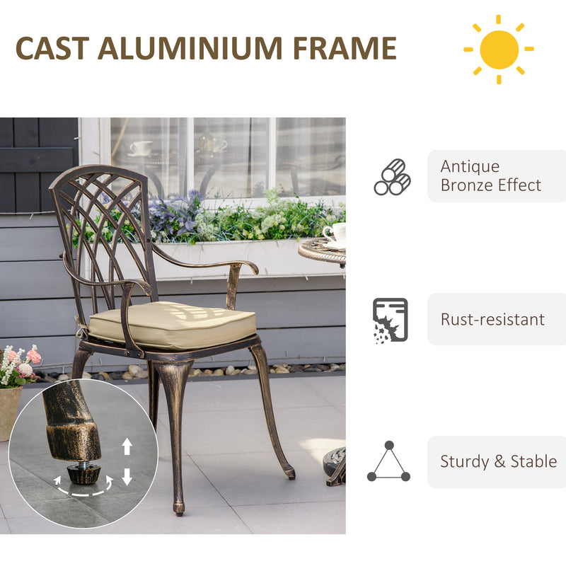 Outsunny 3 PCs Aluminium Garden Coffee Table Set w/ Parasol Hole & Cushions
