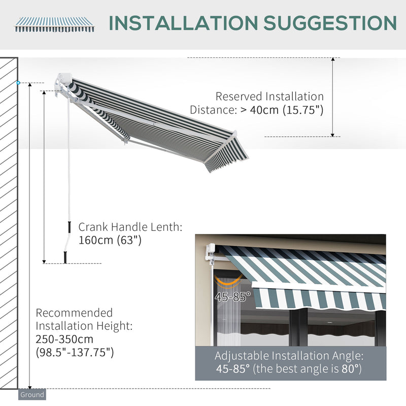 Outsunny Garden Sun Shade Canopy Retractable Awning, 2.5 x 2m, Green and White