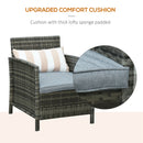 Outsunny 3 PC Outdoor Rattan Sofa Set w/ Chairs Coffee Table Cushion Grey