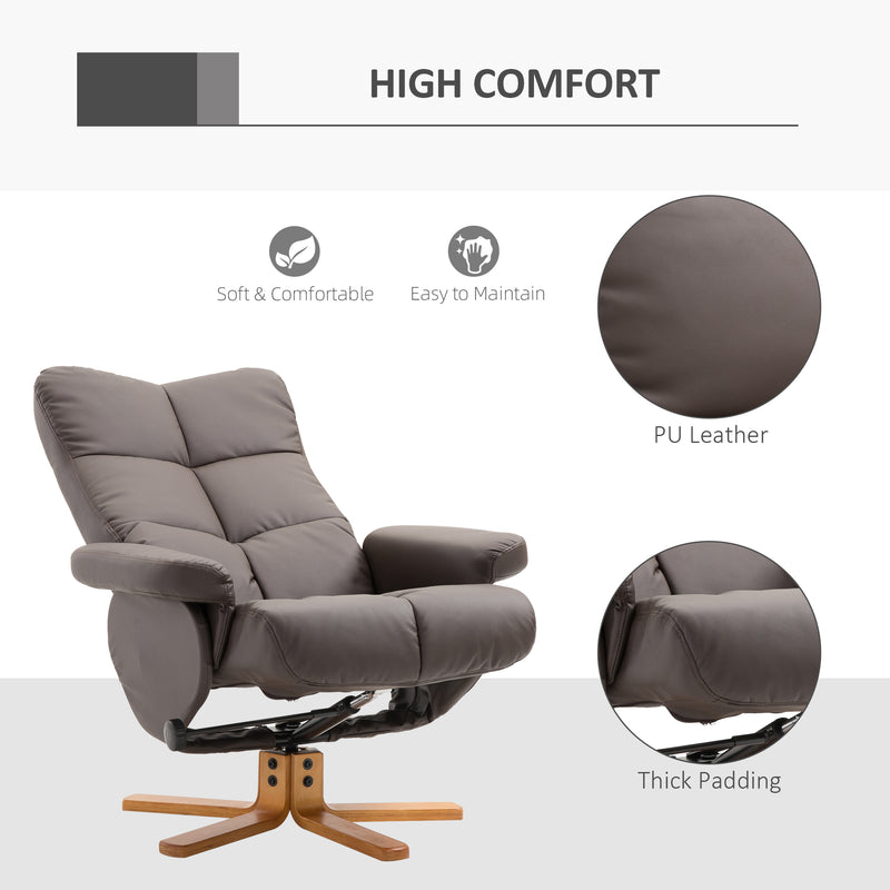 HOMCOM Recliner Chair and Footstool PU Leather Wooden Base Brown