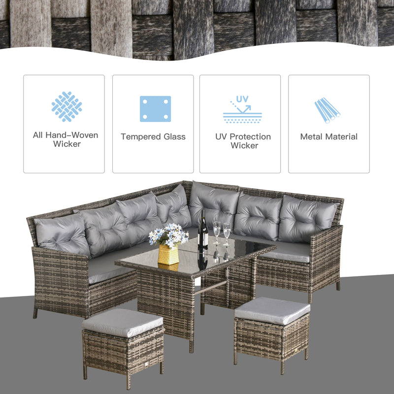 Outsunny 6 PCs Patio wicker Sofa Set Rattan Chair Furniture w/ Glass & Cushioned