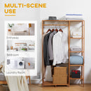 HOMCOM Bamboo Clothes Rail Garment Rack with 6 Tier Storage Shelf Hanging Rod
