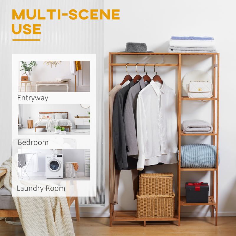 HOMCOM Bamboo Clothes Rail Garment Rack with 6 Tier Storage Shelf Hanging Rod