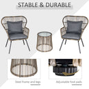 Outsunny 3 PCS Webbed PE Rattan Outdoor Patio Set w/ Cushions Steel Frame Grey