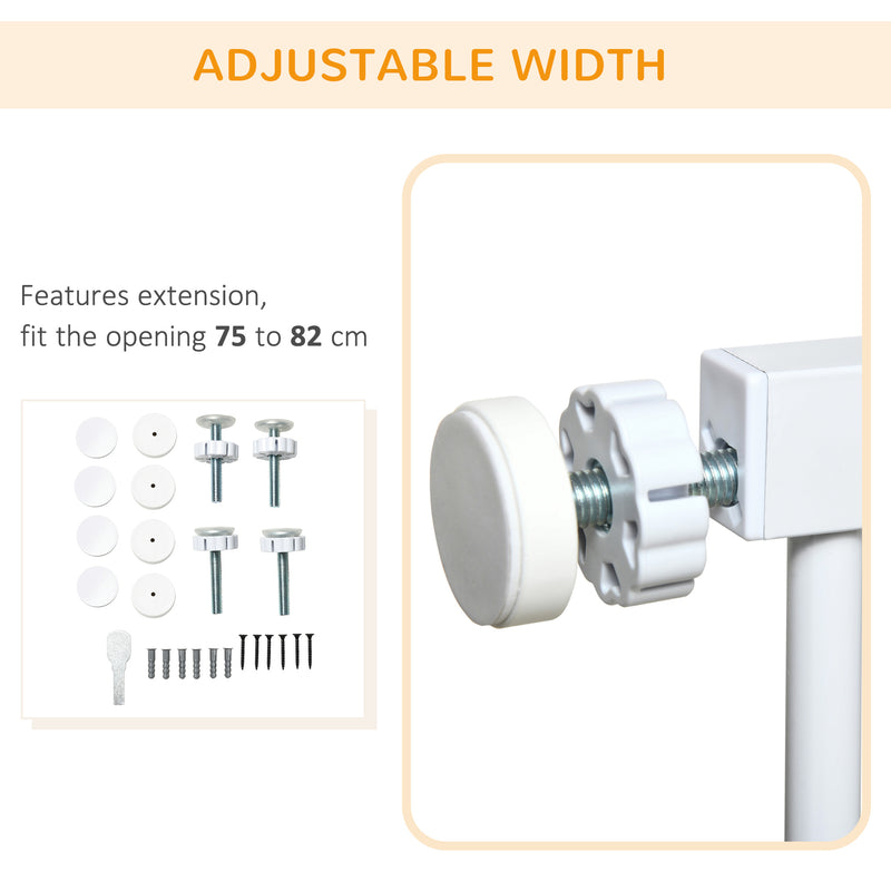 PawHut Pressure Fit Safety Gate for Stairs w/ Auto Close 75-82 cm - White