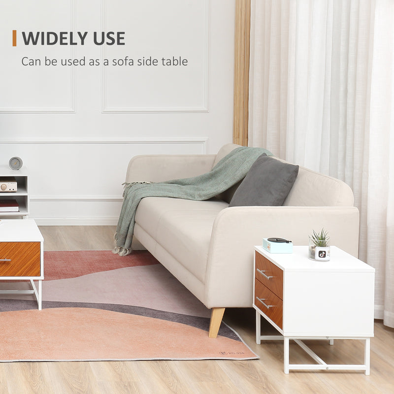HOMCOM Bedside Table Side Table W/ Drawer & Metal Legs for Bedroom Living Room