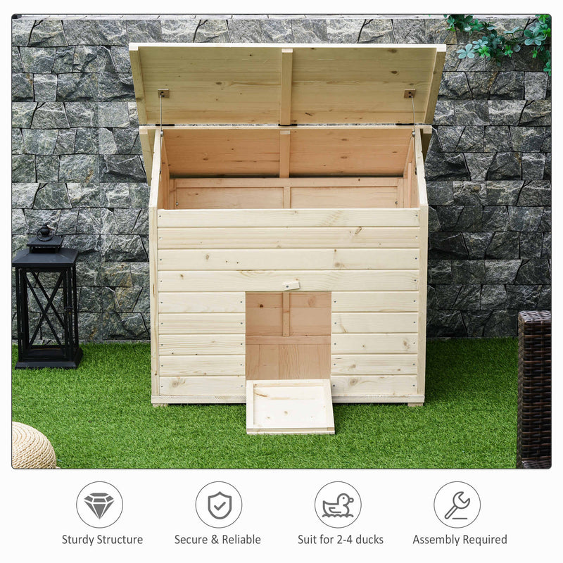 PawHut Wooden Duck House w/ Openable Roof, Raised Base, Air Holes - Natural