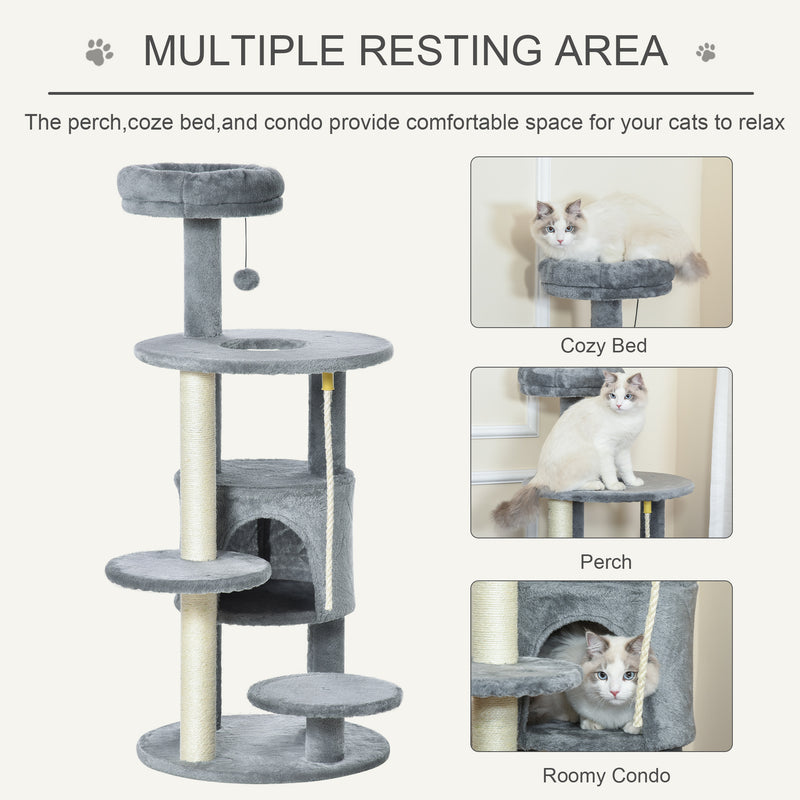 PawHut Cat Tree Tower Activity Center With Hanging Ball Toy Teasing Rope 112cm