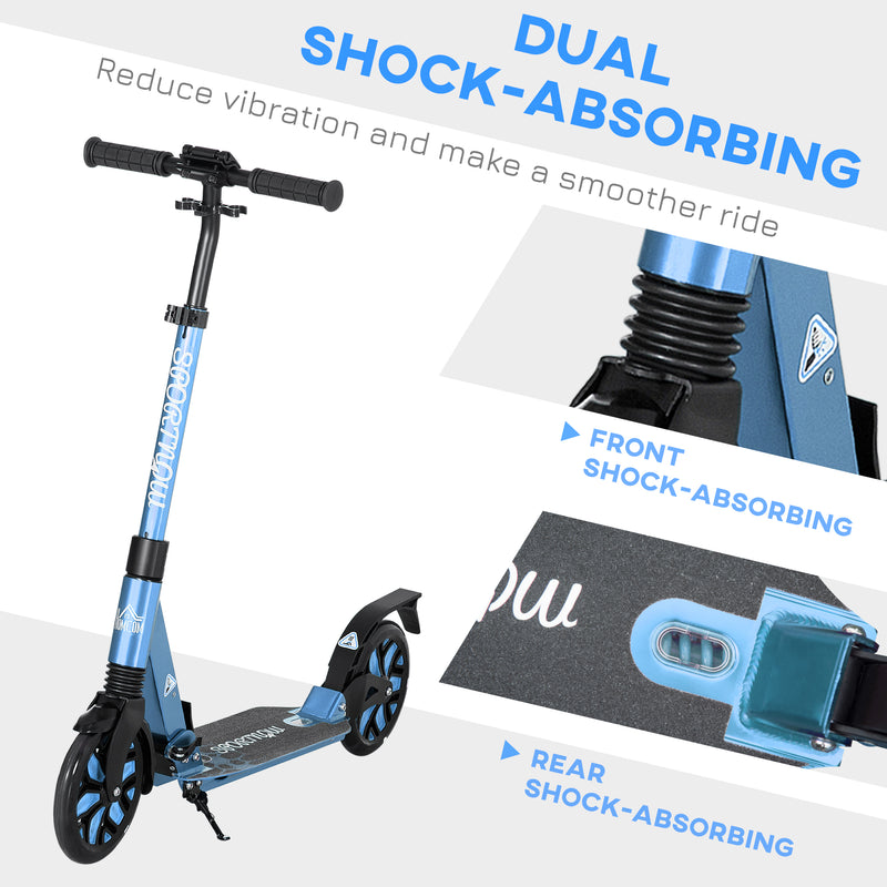 HOMCOM Folding Kick Scooter, Adjustable w/ Dual Shock Absorber for 14+, Blue