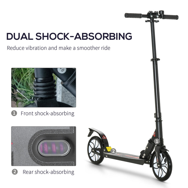 HOMCOM Folding Kick Scooter Hight-Adjustable w/ Rear Brake & Double Shock Black