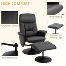 HOMCOM PU Leather 2 Pcs Reclining Armchair w/ Ottoman 360° Swivel Black
