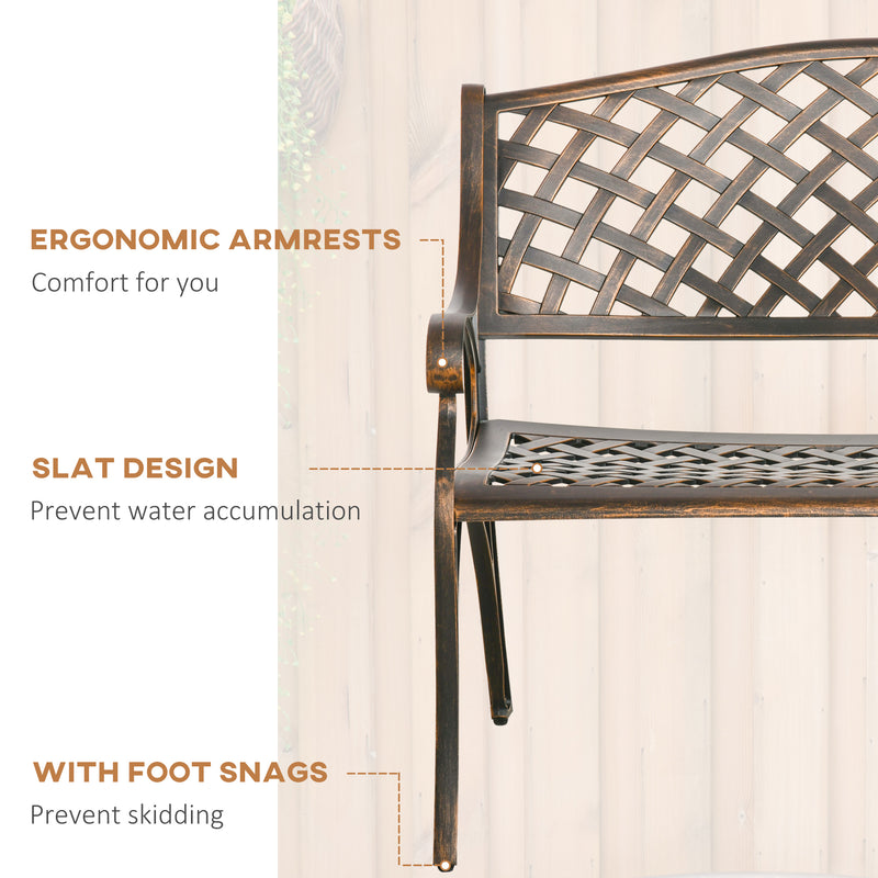 Outsunny Cast Aluminium Garden Bench 2 Seater Antique Park Loveseat, Bronze